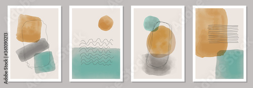Trendy set of abstract creative minimal artistic hand painted compositions