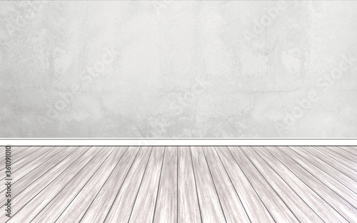 empty room with grey wall and wooden floor - 3D-illustration