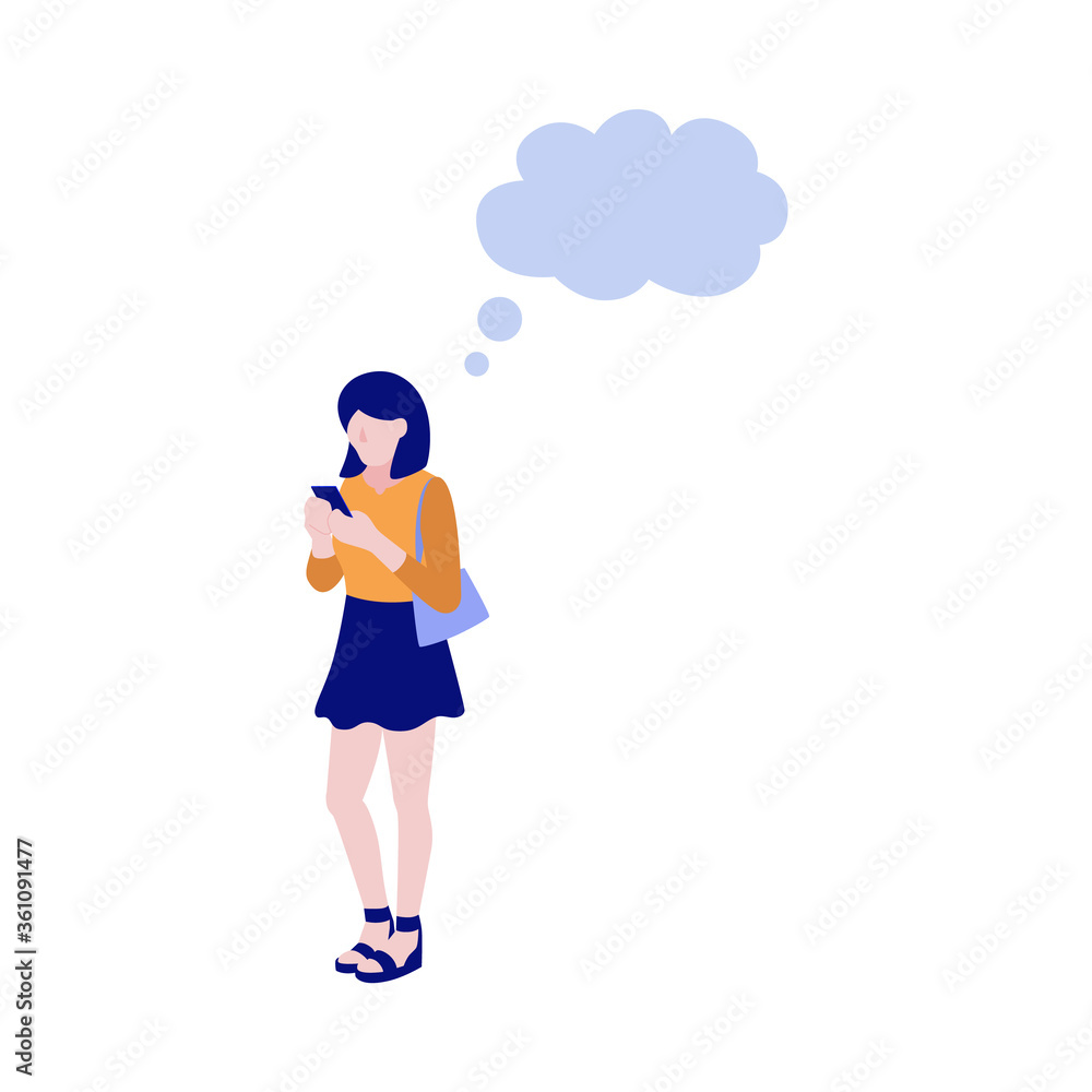 Cartoon social communication concept young girl Cartoon social communication concept young girl