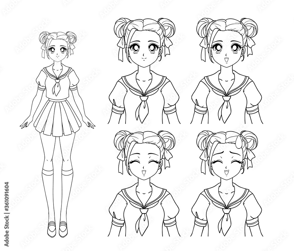 Cute manga girl wearing japanese school uniform. Cute manga girl wearing japanese school uniform.