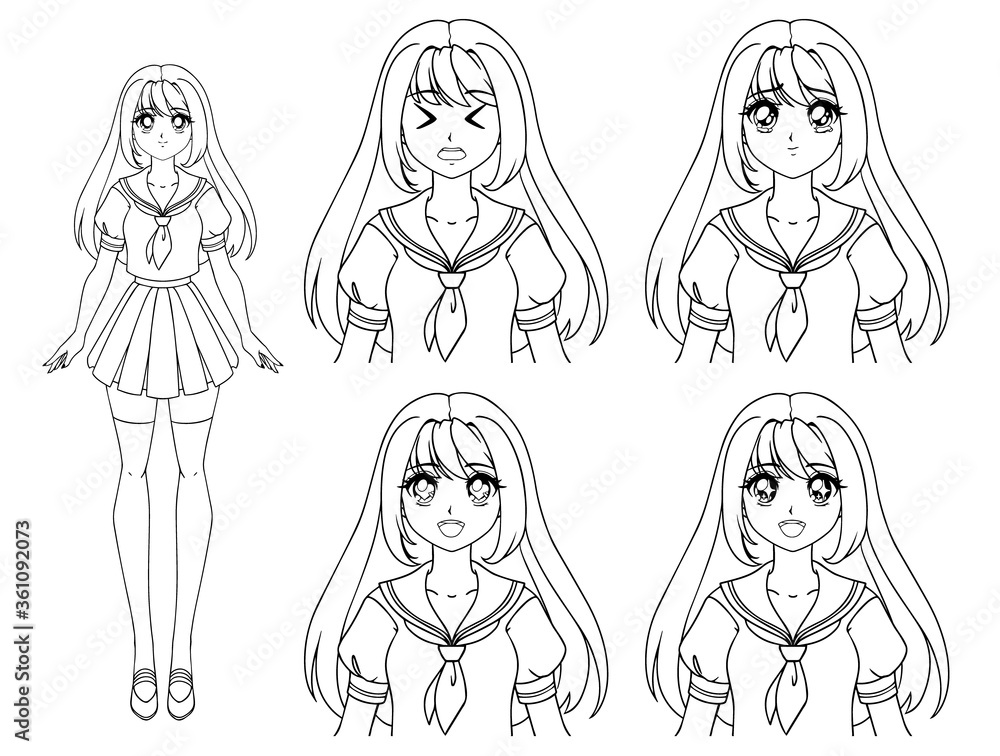 Cute manga girl wearing japanese school uniform. Cute manga girl wearing japanese school uniform.