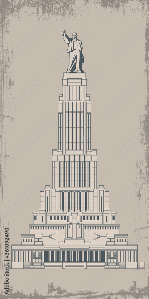Palace of Soviets Architecture Drawings Retro Stylization