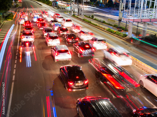 Lights of traffic cars in Jakarta. Indonesia. photo