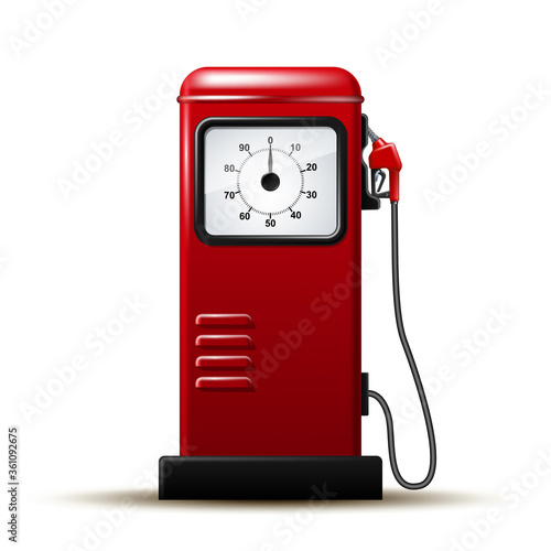 Red bright Gas station pump with fuel nozzle of petrol pump.