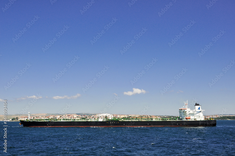 Huge tanker ship at sea - (all brands and names removed)