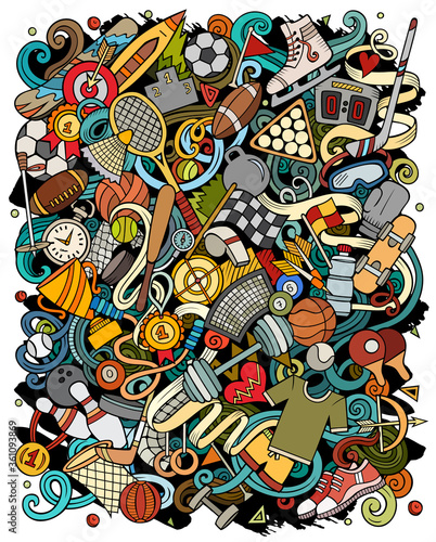 Sports hand drawn vector doodles illustration. Activities poster design.