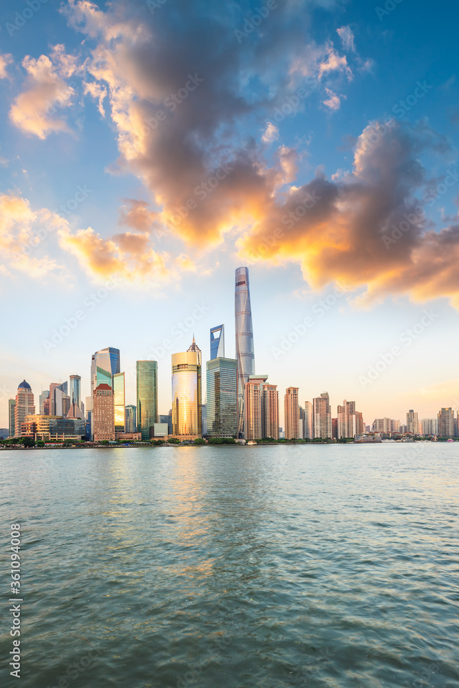 Beautiful Shanghai skyline and city buildings at sunset,China.