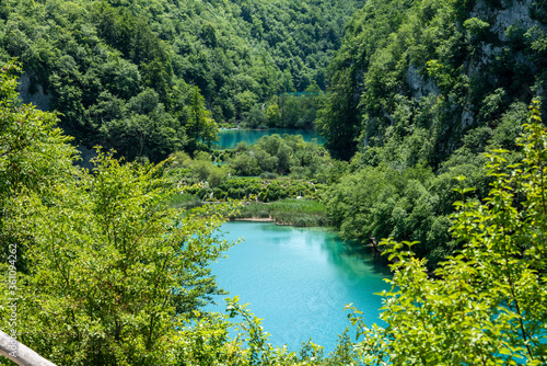 Picturesque morning in Plitvice National Park. Colorful spring scene of green forest with pure water lake. Great countryside view of Croatia, Europe