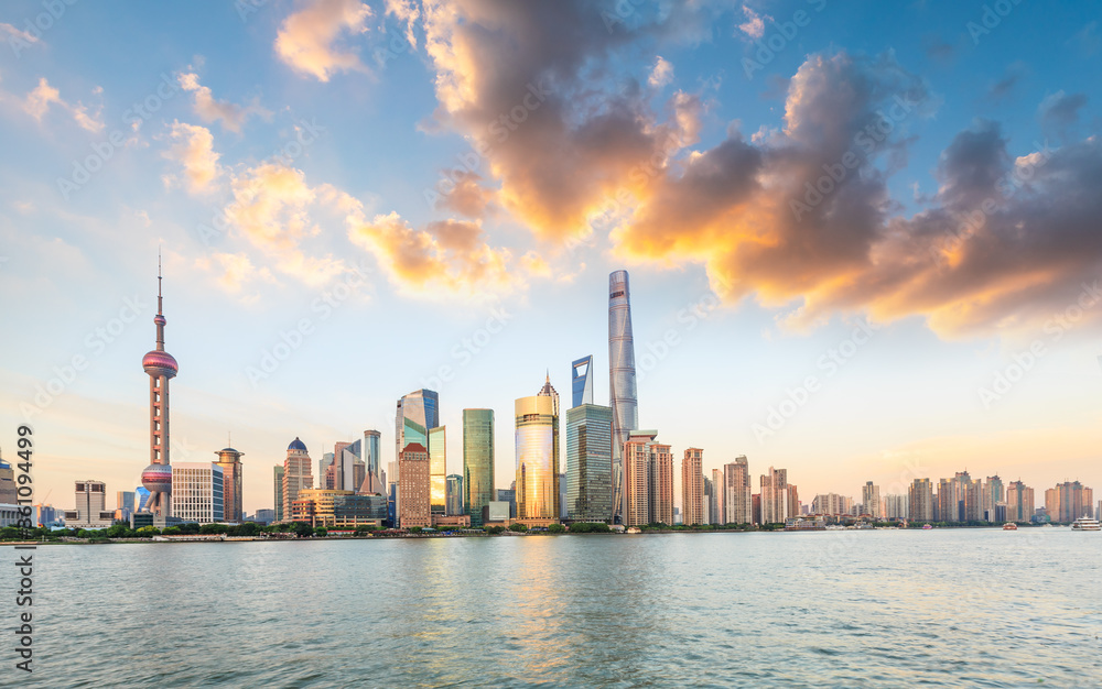 Beautiful Shanghai skyline and city buildings at sunset,China.