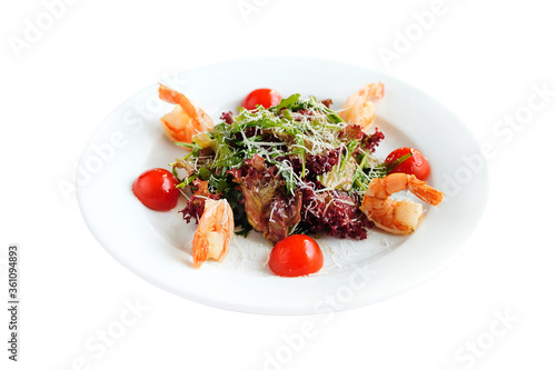 Dieting fresh seafood salad isolated on a white