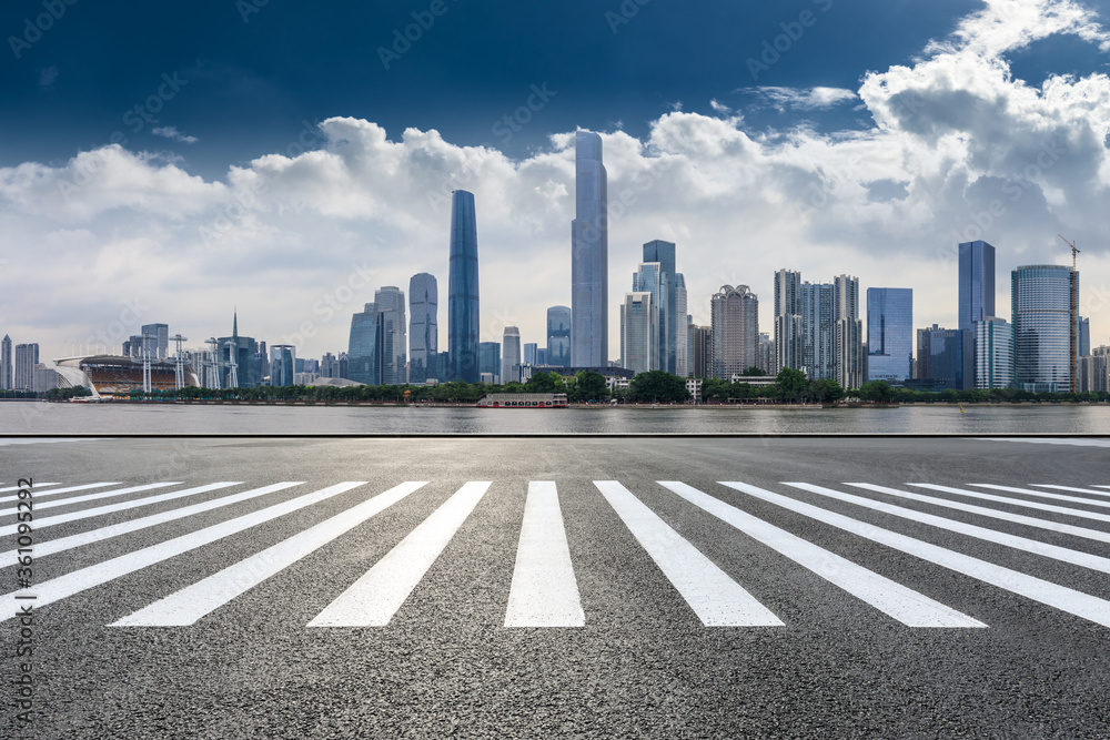 Obraz premium Guangzhou city skyline and buildings with asphalt road,China.