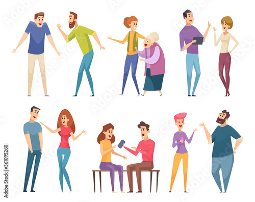 People talking. Conversation crowd communication characters persons group vector illustrations. Social communication, talk and discussion