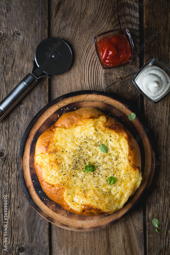 Khachapuri, cheese dough or cheese pizza Khachapuri, cheese dough or cheese pizza