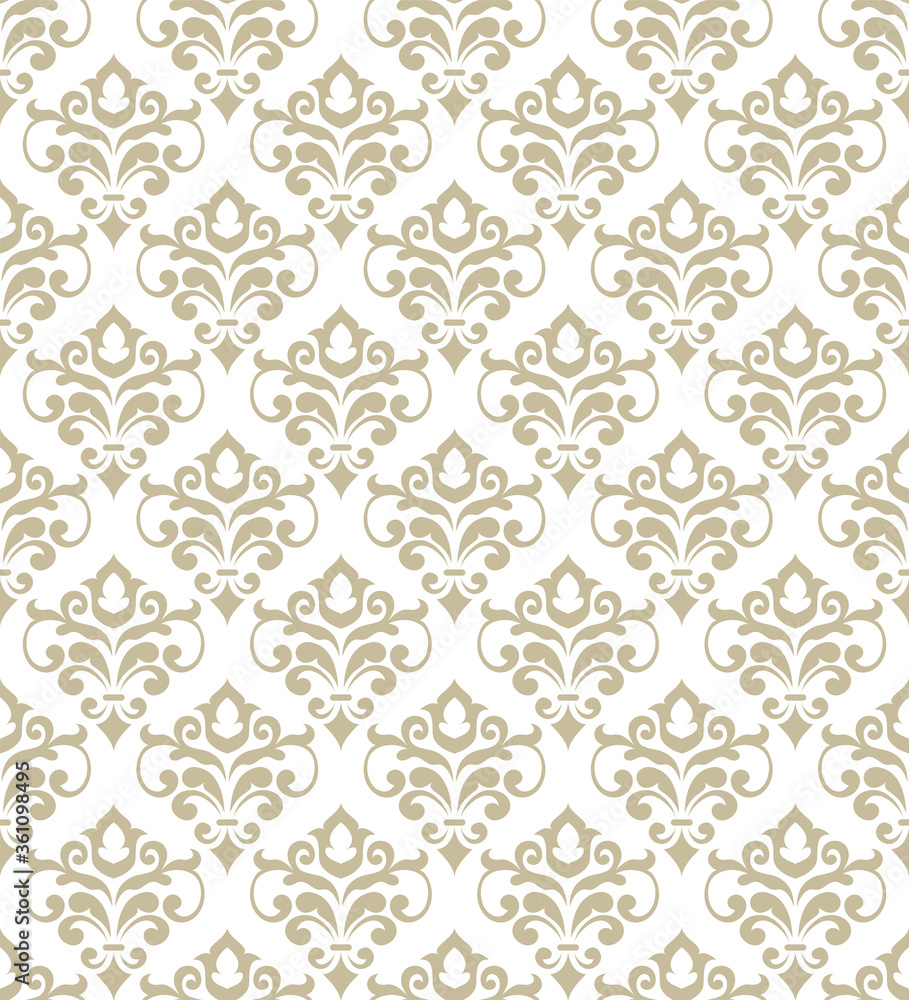 Luxury seamless vector pattern in damask style. Rich gold minimalistic ornamental texture. Vintage retro background