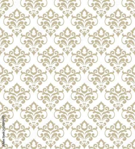 Luxury seamless vector pattern in damask style. Rich gold minimalistic ornamental texture. Vintage retro background