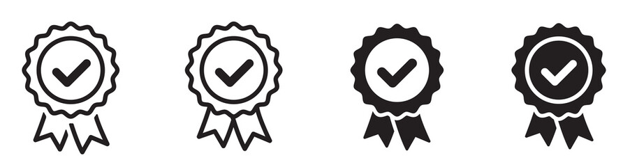 Approved or certified medal icon. Certified badge. Approval check symbol collection - stock vector.
