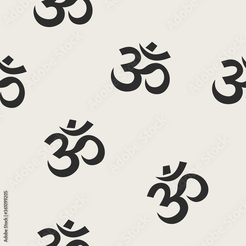 Seamless vector pattern with Aum Om Ohm symbol. Minimalistic illustration Indian culture India spirital yoga om icon calligraphy