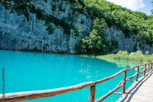 Picturesque morning in Plitvice National Park. Colorful spring scene of green forest with pure water lake. Great countryside view of Croatia, Europe