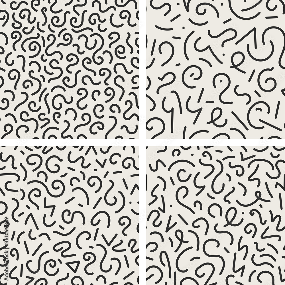 Set of 4 seamless trendy fashion abstract backgrounds in doodle style. Vector creative patterns Set of 4 seamless trendy fashion abstract backgrounds in doodle style. Vector creative patterns