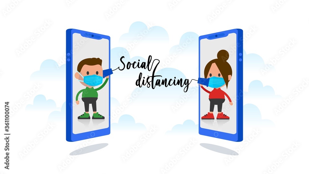 Social distancing. People communicate on smartphone. Social distancing. People communicate on smartphone.