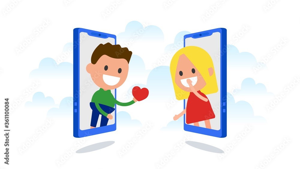 Couple in love communicate on smartphone. Social distancing.