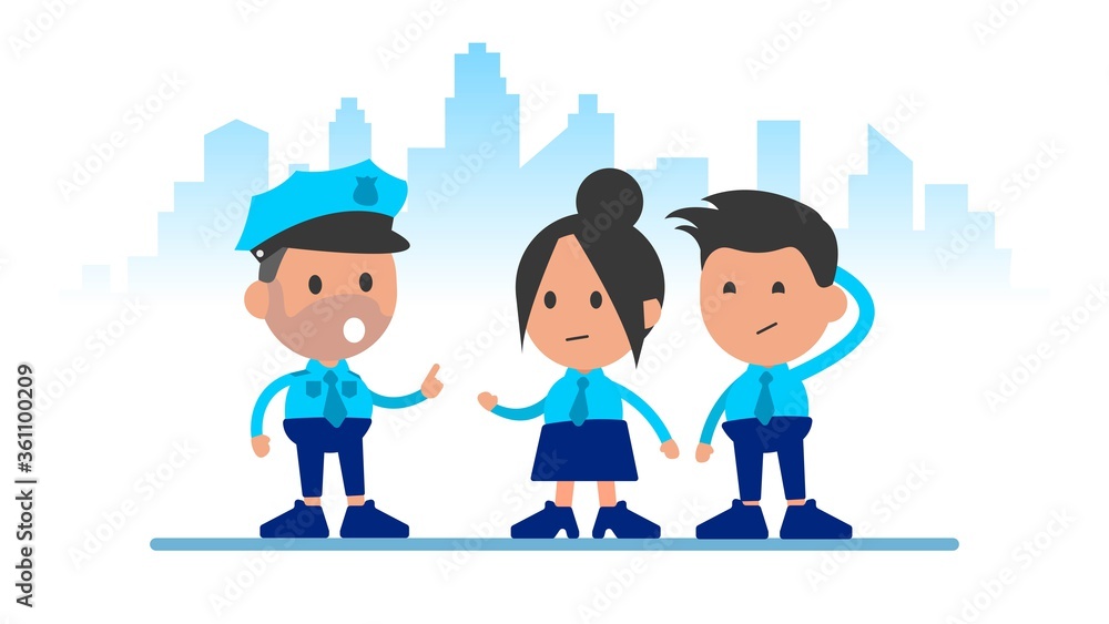 Police officer explains important information to citizens. Police officer explains important information to citizens.