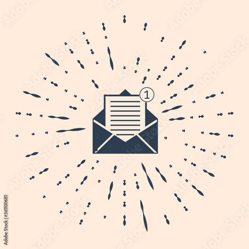 Black Received message concept. Envelope icon isolated on beige background. New, email incoming message, sms. Mail delivery service. Abstract circle random dots. Vector Illustration.