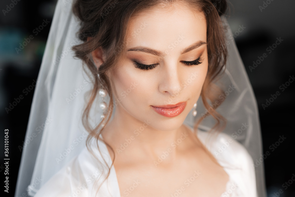 portrait of a pretty bride with makeup and hair styling portrait of a pretty bride with makeup and hair styling