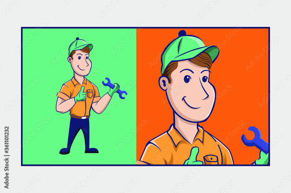 engineer repair men retro style cartoon mascot engineer repair men retro style cartoon mascot