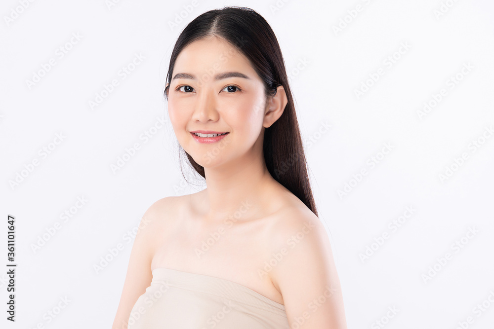 Beauty Woman face Portrait, Beautiful Young Asian Woman with Clean Fresh Healthy Skin, Facial treatment. Cosmetology, beauty and spa, isolated on white background. Beauty Woman face Portrait, Beautiful Young Asian Woman with Clean Fresh Healthy Skin, Facial treatment. Cosmetology, beauty and spa, isolated on white background.
