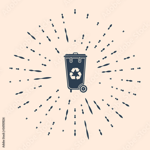 Black Recycle bin with recycle symbol icon isolated on beige background. Trash can icon. Garbage bin sign. Recycle basket icon. Abstract circle random dots. Vector Illustration.