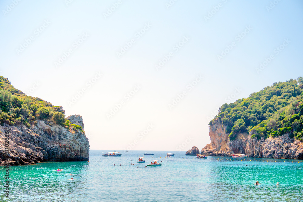 Exotic sea view. Paleokastritsa bay on Corfu island, Greece
