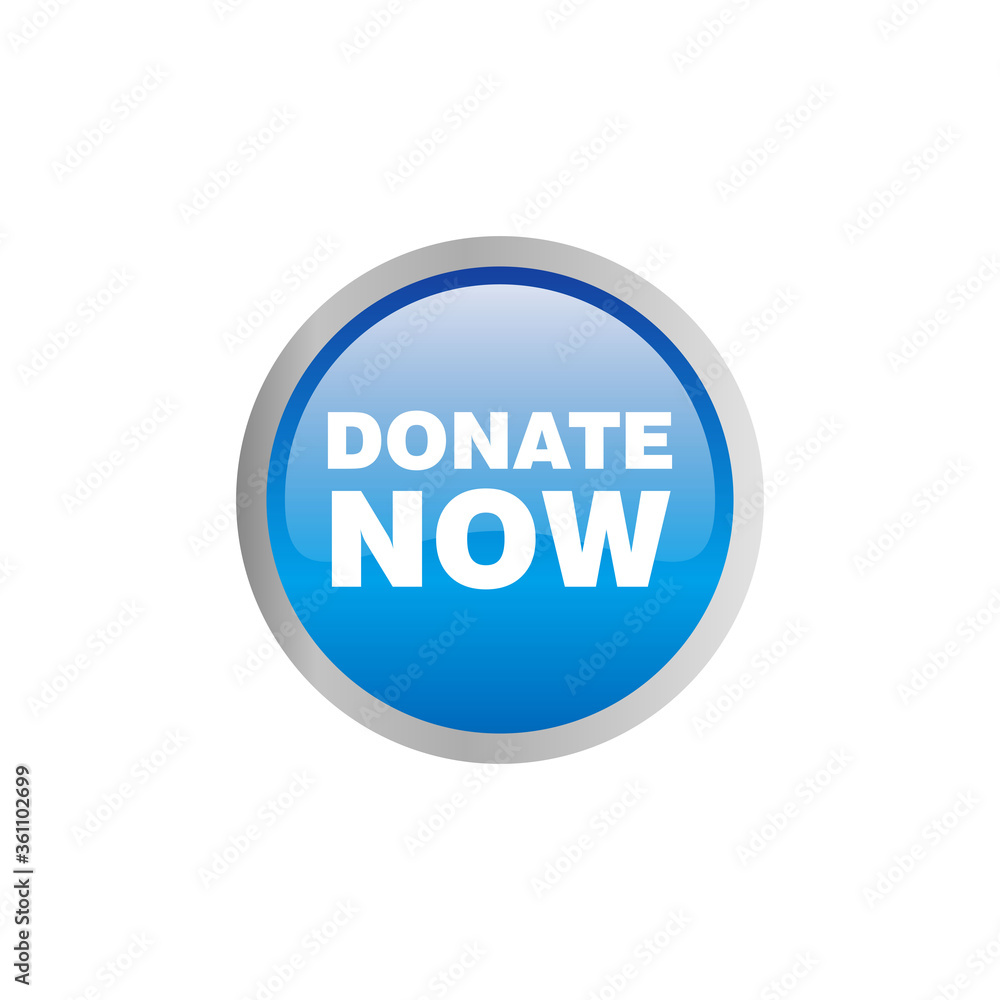 Blue circle glossy button icon with text donate now illustration template vector Blue circle glossy button icon with text donate now illustration template vector