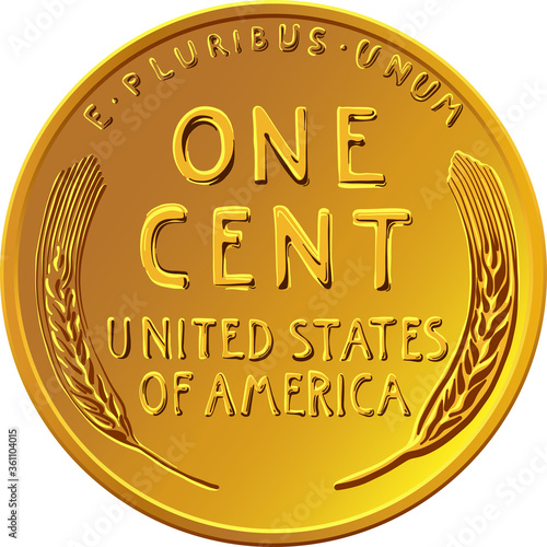 American money Lincoln Wheat cent, United States one cent or penny, coin with wheat stalks on reverse