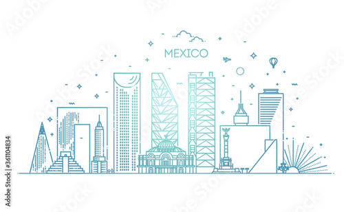 Mexico city skyline on a white background. Flat vector illustration
