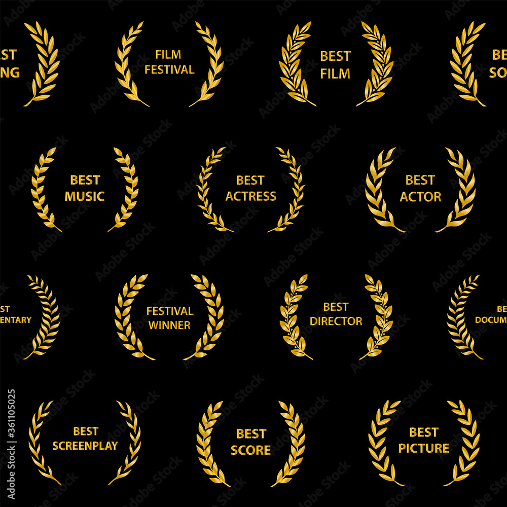 Gold film award wreaths. Seamless pattern. Vector illustration. Gold film award wreaths. Seamless pattern. Vector illustration.