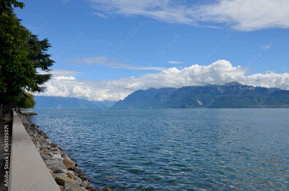 Lake Geneva (Lac Léman) seen from the coast of Lausanne, Switzerland, 
