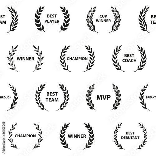 Sport Awards and best nominee award wreaths on white background. Seamless pattern