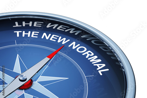 3D illustration of an compass with the words the new normal