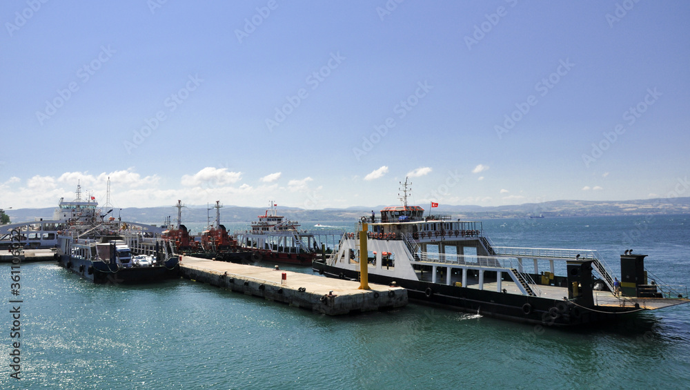 Canakkale, Turkey - June 24, 2014 - Car ferry in the Dardanelles…