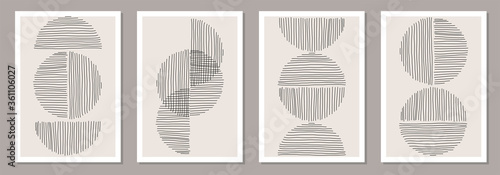 Trendy set of abstract creative minimal artistic hand sketched compositions