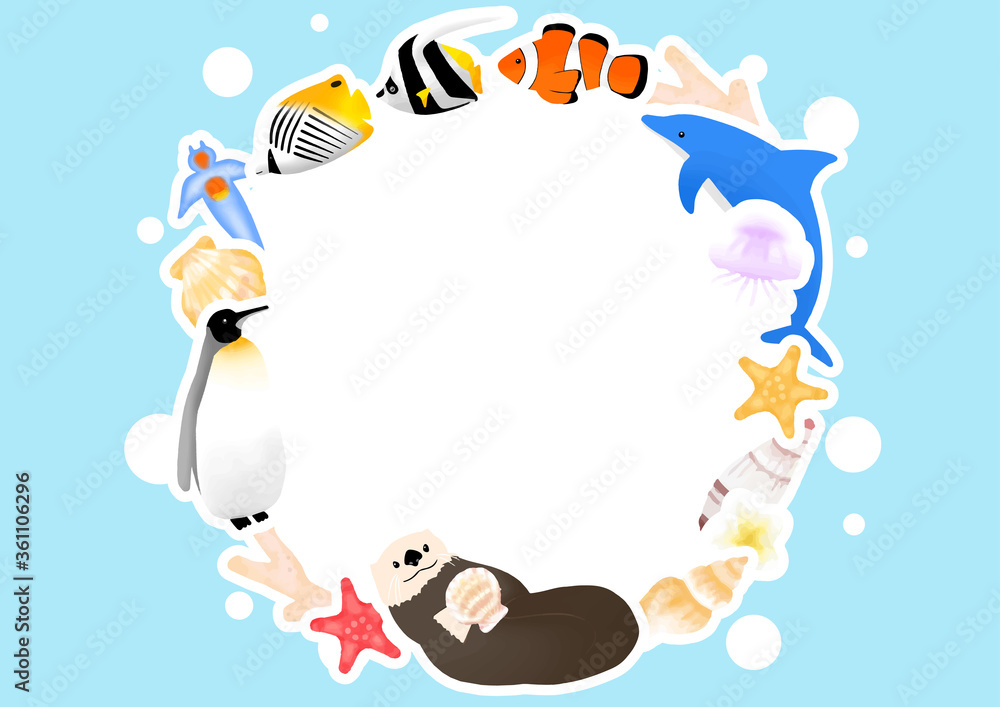 Obraz premium 夏 魚 海の生物 イラストセット