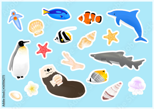 夏　魚　海の生物　イラストセット