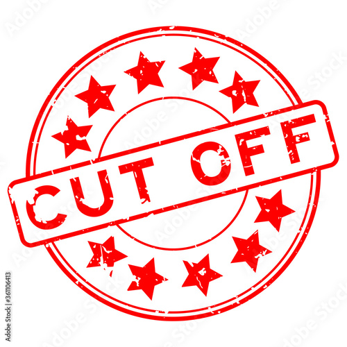 Grunge red cut off word with star icon round rubber seal stamp on white background