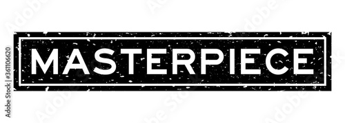 Grunge black masterpiece word square rubber seal stamp on white background