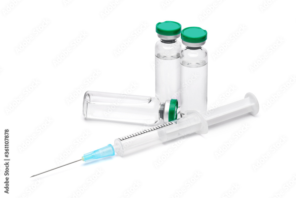 medical ampules with medicine or vaccine and syringe isolated on white background with clipping path medical ampules with medicine or vaccine and syringe isolated on white background with clipping path