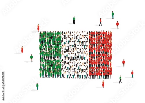 National flag of Italy made from people mob isolated on white, vector illustration