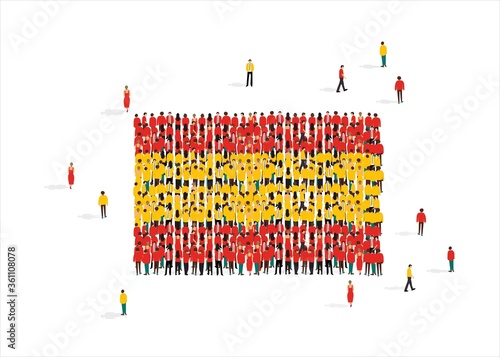 National flag of Spain made up of people mob on white background, vector illustration