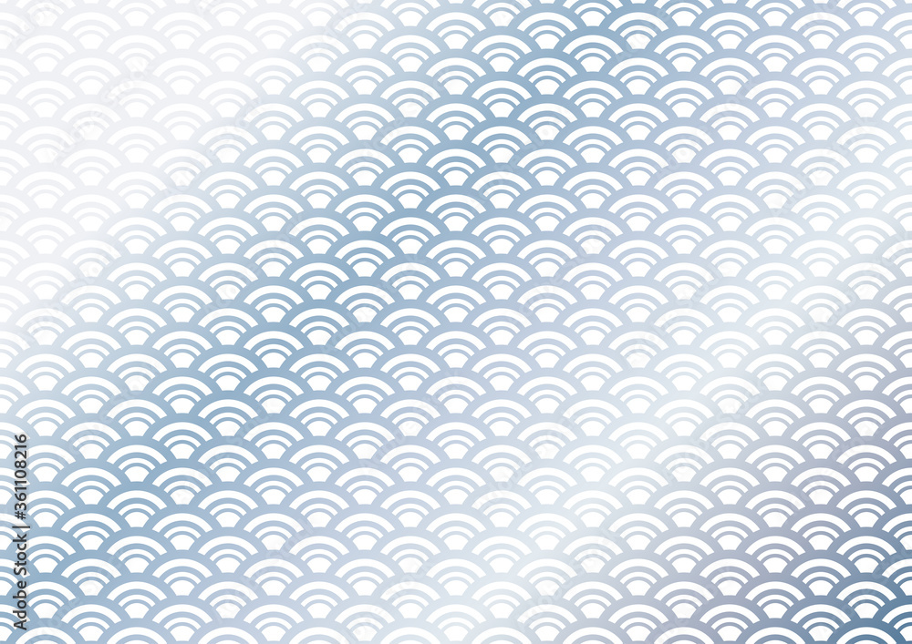青海波の水色系グラデーション和柄パターン　線幅の変化する模様