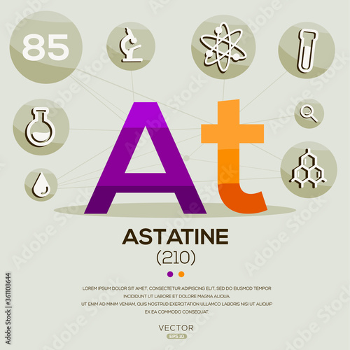 AT (Astatine)The periodic table element,letters and icons,Vector illustration.